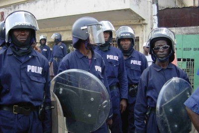 Riot police in Freetown.