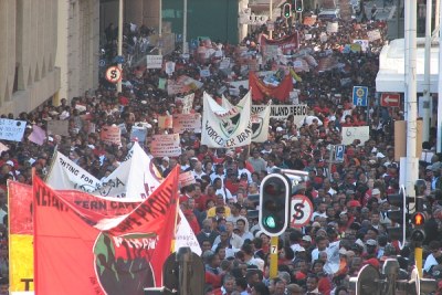 Public sector workers march down plein street to Parliament in Cape Town during a labour strike (file photo).