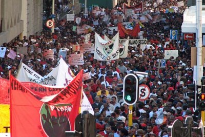 South African workers demonstrate (file photo).