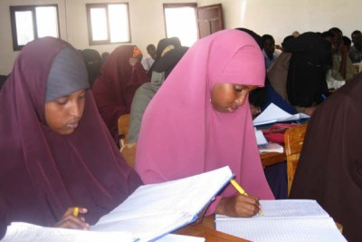 Students in a classroom in Benadir Universitys medical college, in Mogadishu, Somalia