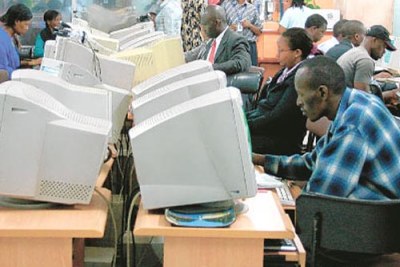 Customers at a cyber cafe in Nairobi, Kenya.