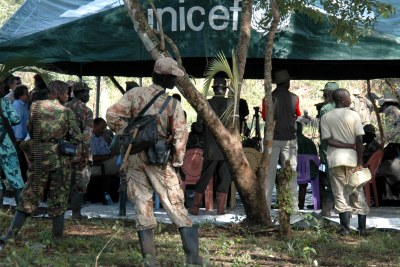 A meeting between leaders of the Lords Resistance Army and the United Nations near the Sudan-DR Congo border three years ago: The LRA now stands accused of a 10-month rampage of killings, rape and mutilation in the two countries.