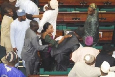Supporters of then Speaker Dijemi Bankole fought during a session of the National Assembly after some members called for his impeachment.