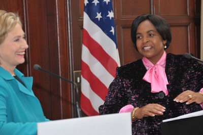Secretary of State Hillary Clinton and South African Foreign Minister Maite Nkoana-Mashabane.