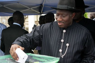President Goodluck Jonathan casting his vote in Bayelsa State in 2011.