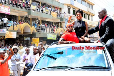 Kampala's socialite Shanita Namuyimbwa, commonly known as Bad Black, moments after the Anti-Corruption Court released her on bail.