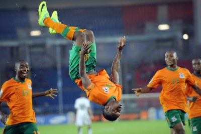 Zambia's Emmanuel Mayuka celebrates a goal (file photo).