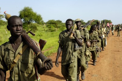 Soldiers of the Sudanese People's Liberation Army (SPLA) .
