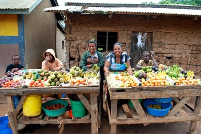 Local women selling fruits and vegetables in the Usambara mountains of Tanzania.