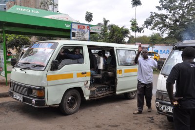 A matatu, a mode of public transport, along Waiyaki Way in Nairobi.