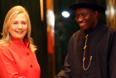 U.S Secretary of State Hillary Clinton meets Nigerian President Goodluck Jonathan