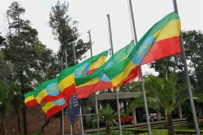 The Ethiopian flag is seen lowered at half-mast (file photo).