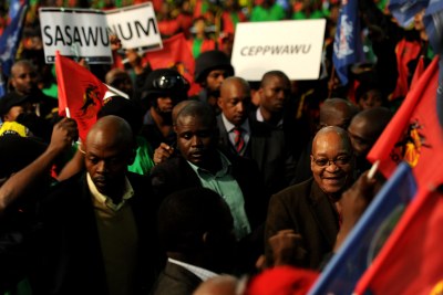 President Jacob Zuma arrives at Cosatu's 11th national congress at Gallagher Estate in Midrand on Monday, 17 September 2012.