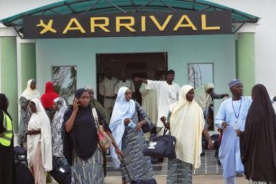 Some of the pilgrims deported from Saudi Arabia on arrival at the Mallam Aminu Kano International Airport Kano, yesterday.