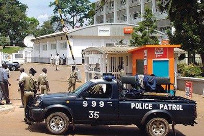Police at a scene of bomb scare in Kampala