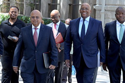 South Africa's Finance Minister Pravin Gordhan (left) ahead of the 2013 budget speech.