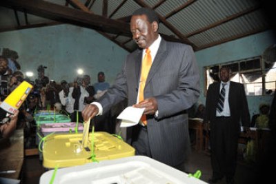 Former prime minister Raila Odinga during the general elections last March.