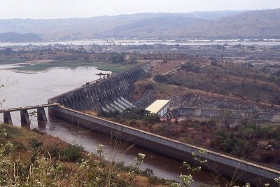 A view of Inga I dam in the foreground, with a supply channel leading to Inga II dam.