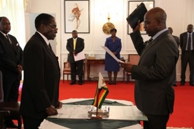 President Mugabe swears in former Attorney-General Mr Johannes Tomana as Zimbabwe’s first Prosecutor-General of the National Prosecuting Authority.