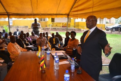 Former Uganda Prime Minister, Amama Mbabazi at an NRM party meeting.