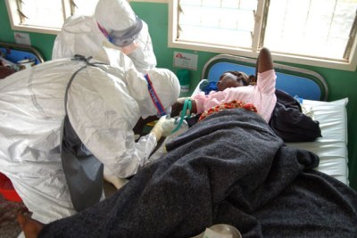 Ebola patient gets treatment.