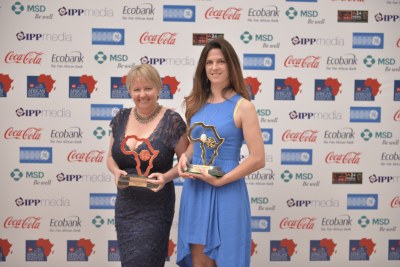 Joy Summers and Susan Comrie of Carte Blanche received the GE Energy and Infrastructure Award at the CNN MultiChoice African Journalist Awards 2014 for their investigative piece, “Game of Geysers part 1 and 2.”