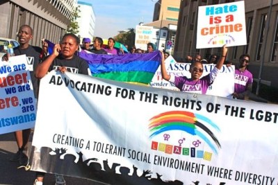 Protesters in Botswana marching for LGBT rights.