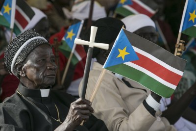 Une scène d'un meeting politique du Président Salva Kiir au Sud Soudan en mars 2015.