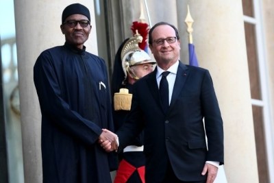 M. Muhammadu BUHARI, président de la République fédérale du Nigéria reçu à l’Élysée en septembre 2015 par son homologue François Hollande.