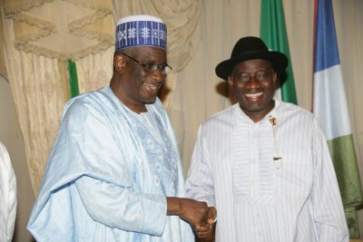 Haliru Mohammed Bello with former president Goodluck Jonathan (file photo).