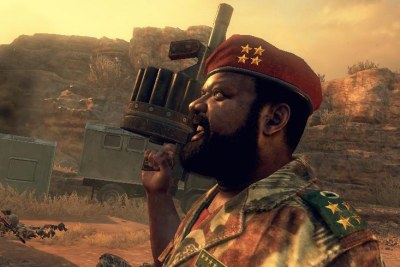 Angolan rebel leader Jonas Savimbi as depicted in the video game Call of Duty: Black Ops II.