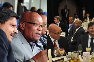 President Jacob Zuma and Atul Gupta at the Bidvest Wanderers Stadium for a T20 match between South Africa and India, left, and at a business breakfast for the New Age, right (file photo).