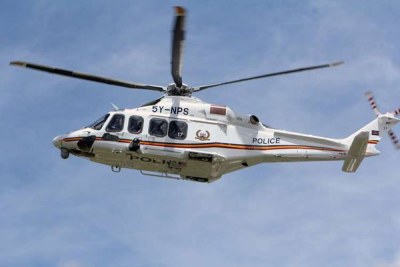 The new helicopter handed over to the National Police Service on April 27, 2016 during a demonstration at the Kenya Police Air Wing in Nairobi.