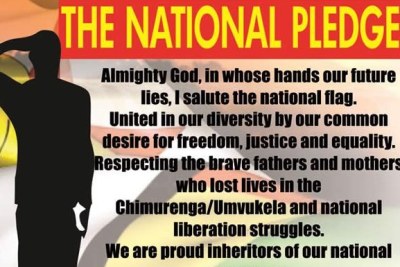 A part of Zimbabwe's national pledge which was introduced in schools.