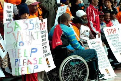 A protest against social grant deductions in Cape Town (file photo).