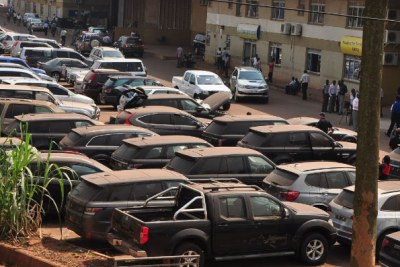Some of the stolen cars assembled at Uganda Revenue Authority offices in Kampala.