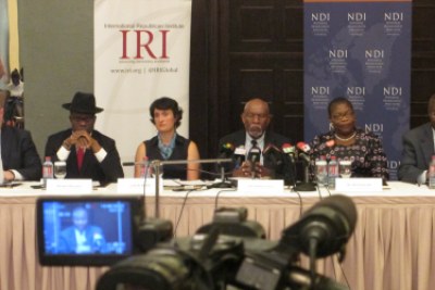 The NDI/IRI delegation assessing preparations for the Ghana election in December 2016 polls. (from left to right; John Tomaszewski, Mike Igini, Gabrielle Bardall, Amb. Johnnie Carson, Oby Ezekwesili, and Dr. Chris Fomunyoh)