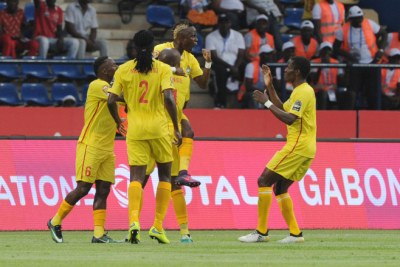 Zimbabwe Warriors celebrating a goal against Algeria (file photo).