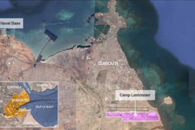 A Chinese naval base and U.S. base Camp Lemonnier, in Djibouti.