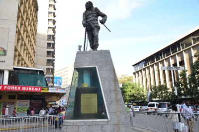 The statue of Mau Mau leader Dedan Kimathi at the junction of Kimathi Street and Mama Ngina Street in Nairobi.