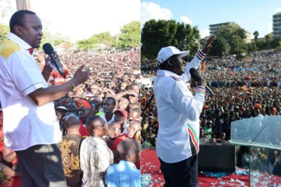 President Uhuru Kenyatta (left) and opposition leader Raila Odinga during campaign tours.