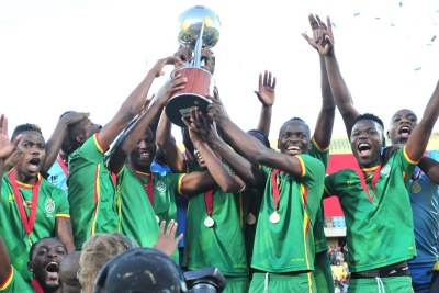 Zimbabwe celebrates its win at the 2017 Cosafa Castle Cup final against Zambia.