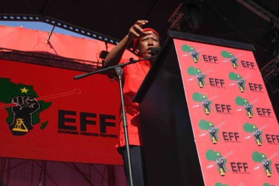 Julius Malema gives the main address at the fourth-anniversary celebrations of the Economic Freedom Fighters.