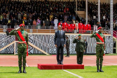 Paul Kagame being sworn-in as President of Rwanda during a colourful ceremony that was attended by over 20 heads of state and Government.