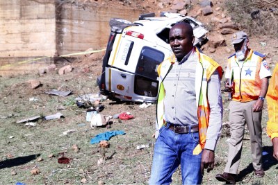Thomas Mxolisi Kaunda, the KwaZulu-Natal MEC for Transport, Community Safety and Liaison, at the scene of the minibus crash.