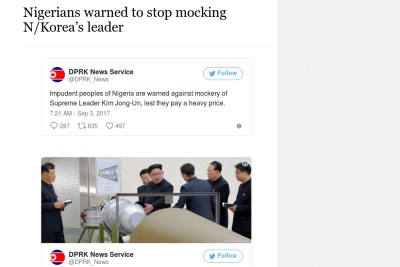 Nigerians warned to stop mocking North Korea’s leader.
