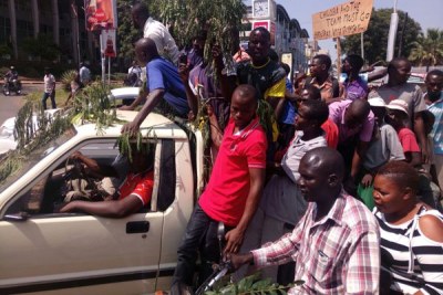 Nasa supporters march in the streets of Kisumu.