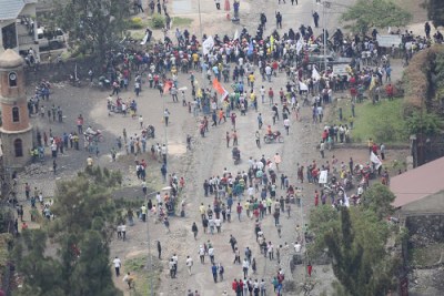 Des manifestans de l'opposition à Goma.