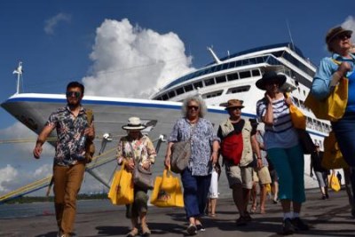 Tourists disembark from Ms Nautica Cruise Ship that docked at the Port of Mombasa with 642 passengers on board from Marshall Islands in North Pacific Ocean, November 25, 2017.