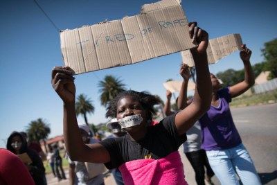 Women from Durban Deep protest against gender-based violence and police inaction in December 2017.